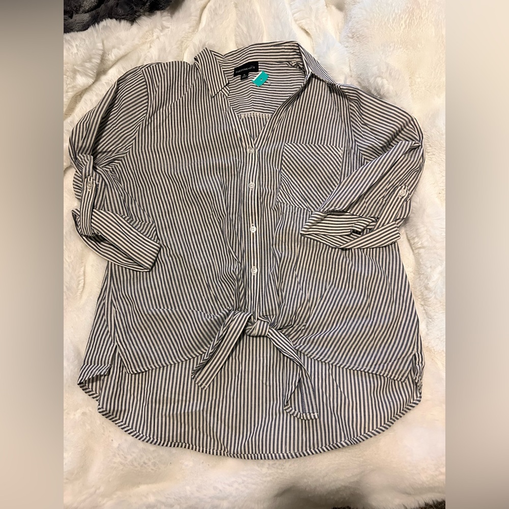Classic Striped Button-Down Shirt with Tie Front